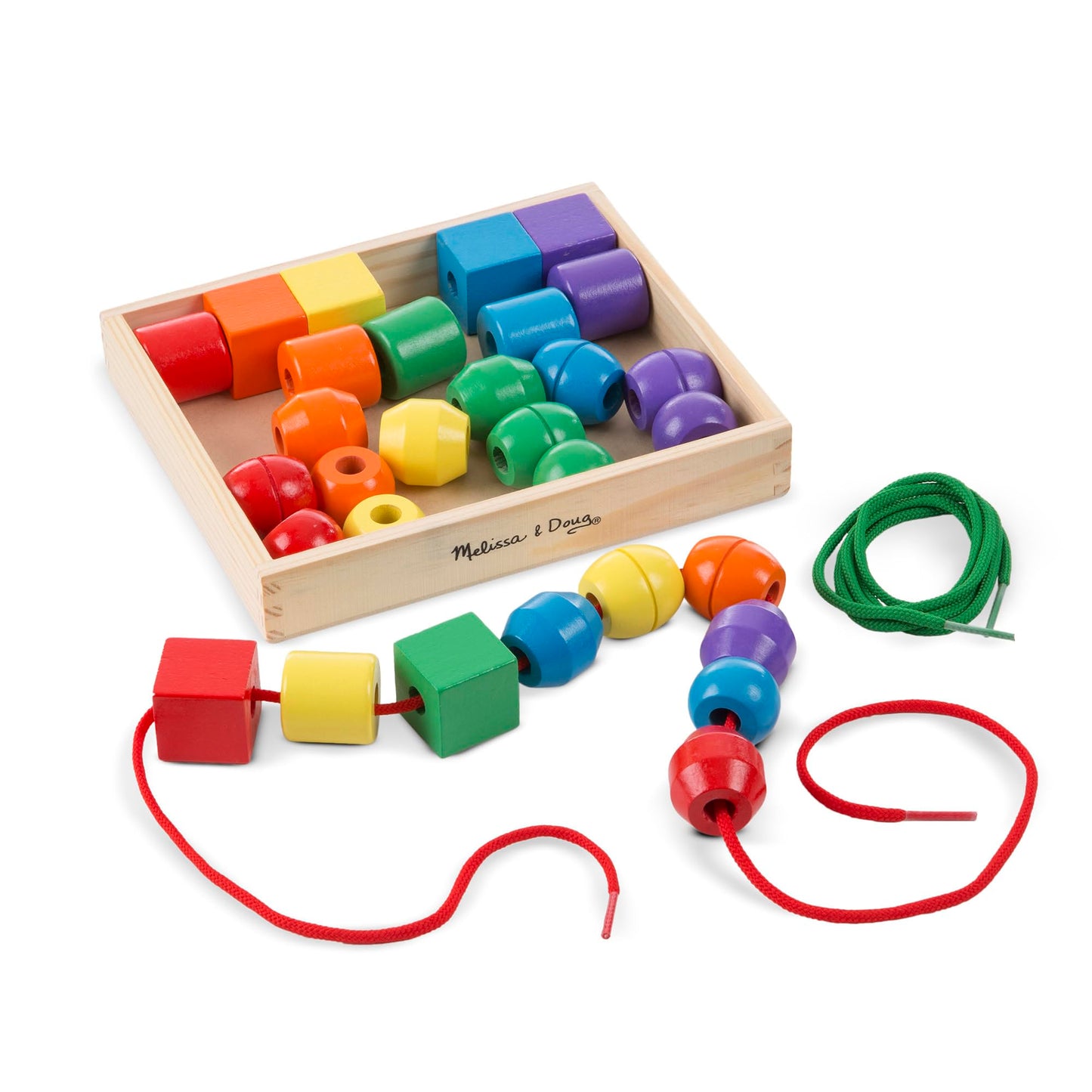 Melissa & Doug Primary Lacing Beads Set – 30 Wooden Beads & 2 Laces in Storage Box – Fine Motor Skills Toy for Kids Ages 3+, Arts & Crafts