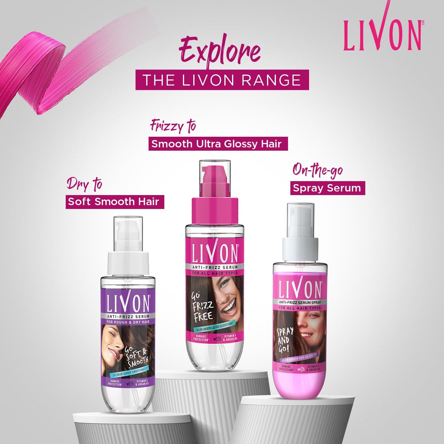 Livon Hair Serum for Men & Women | Frizz-Free, Shiny & Strong Hair | Lightweight, Non-Greasy | Argan Oil & Vitamin E | 3.3 Fl Oz