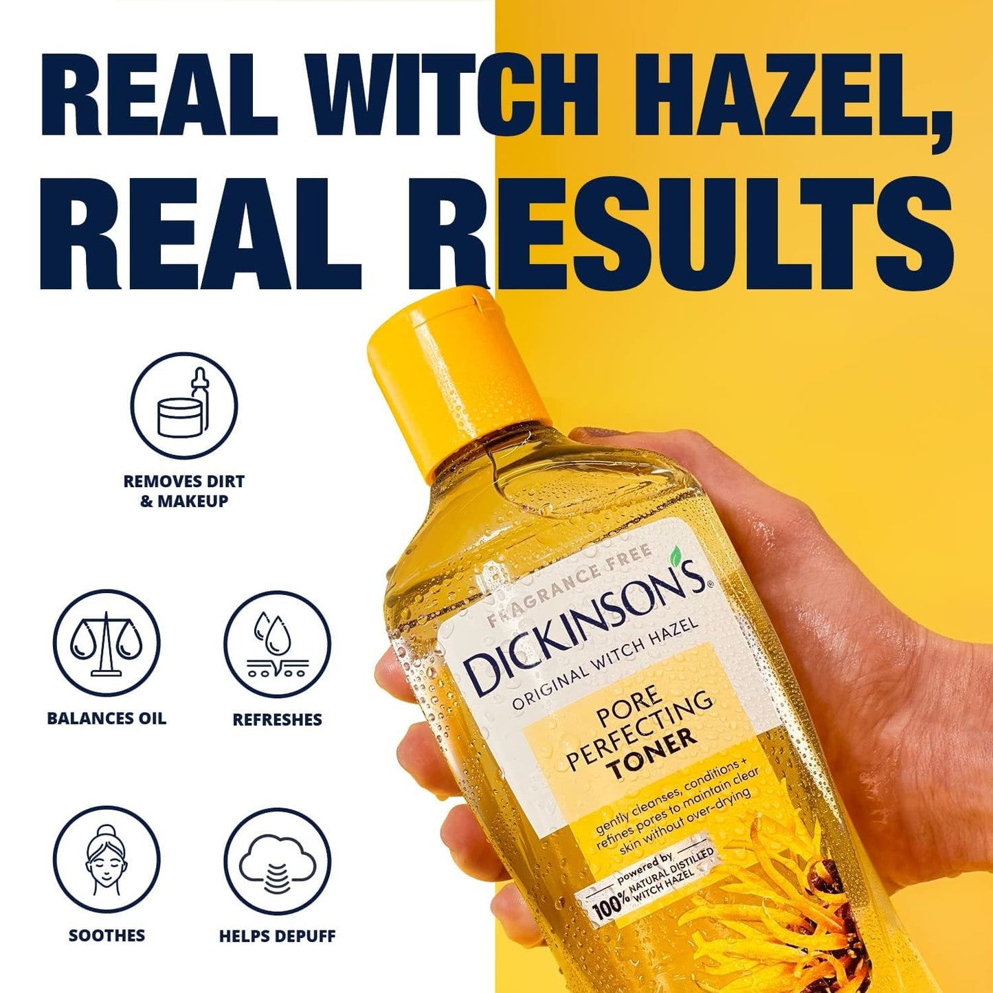 Dickinson's Witch Hazel Pore Perfecting Toner, 100% Natural, Refines Pores, Removes Oil & Impurities, 16 fl oz, America's #1