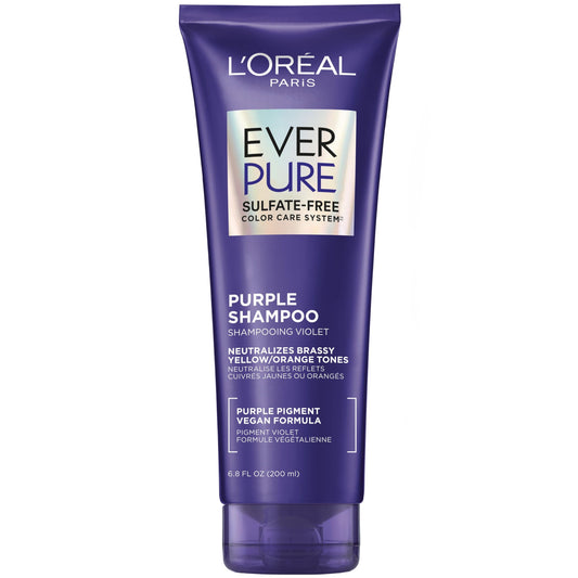 L’Oreal Paris EverPure Sulfate-Free Purple Shampoo for Blonde, Silver & Highlighted Hair, Neutralizes Brass & Tones Color, 6.8 Fl Oz