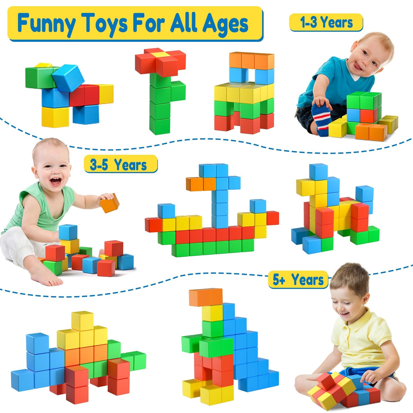 32pcs Large Magnetic Building Blocks for Toddlers & Kids, 1.42" Color Cubes, STEM Learning & Sensory Toy Gift for Ages 1-8