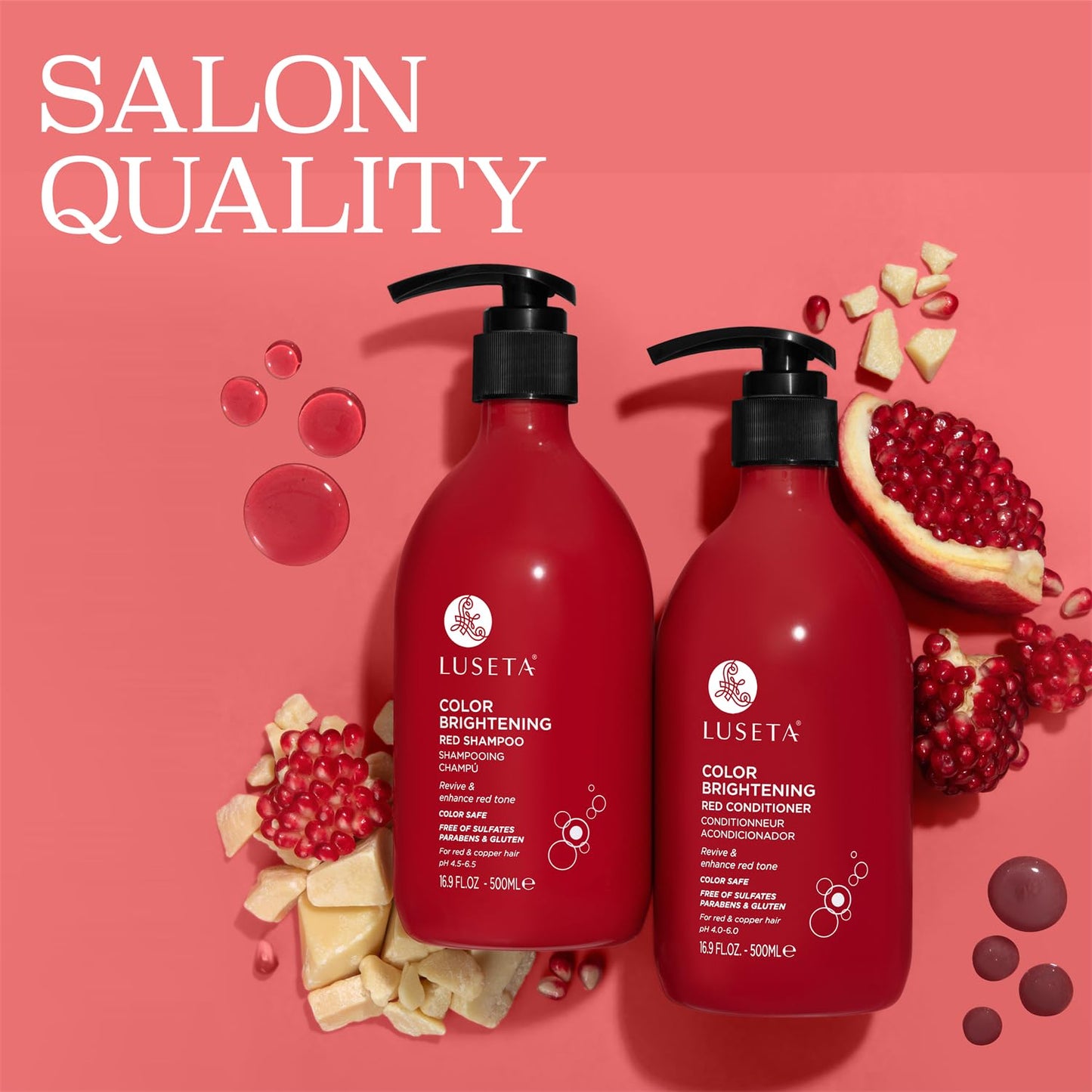 Luseta Red Hair Shampoo & Conditioner Set 16.9oz x2 | Sulfate-Free, Color Safe, Copper Brightening & Strengthening with Pomegranate Extract