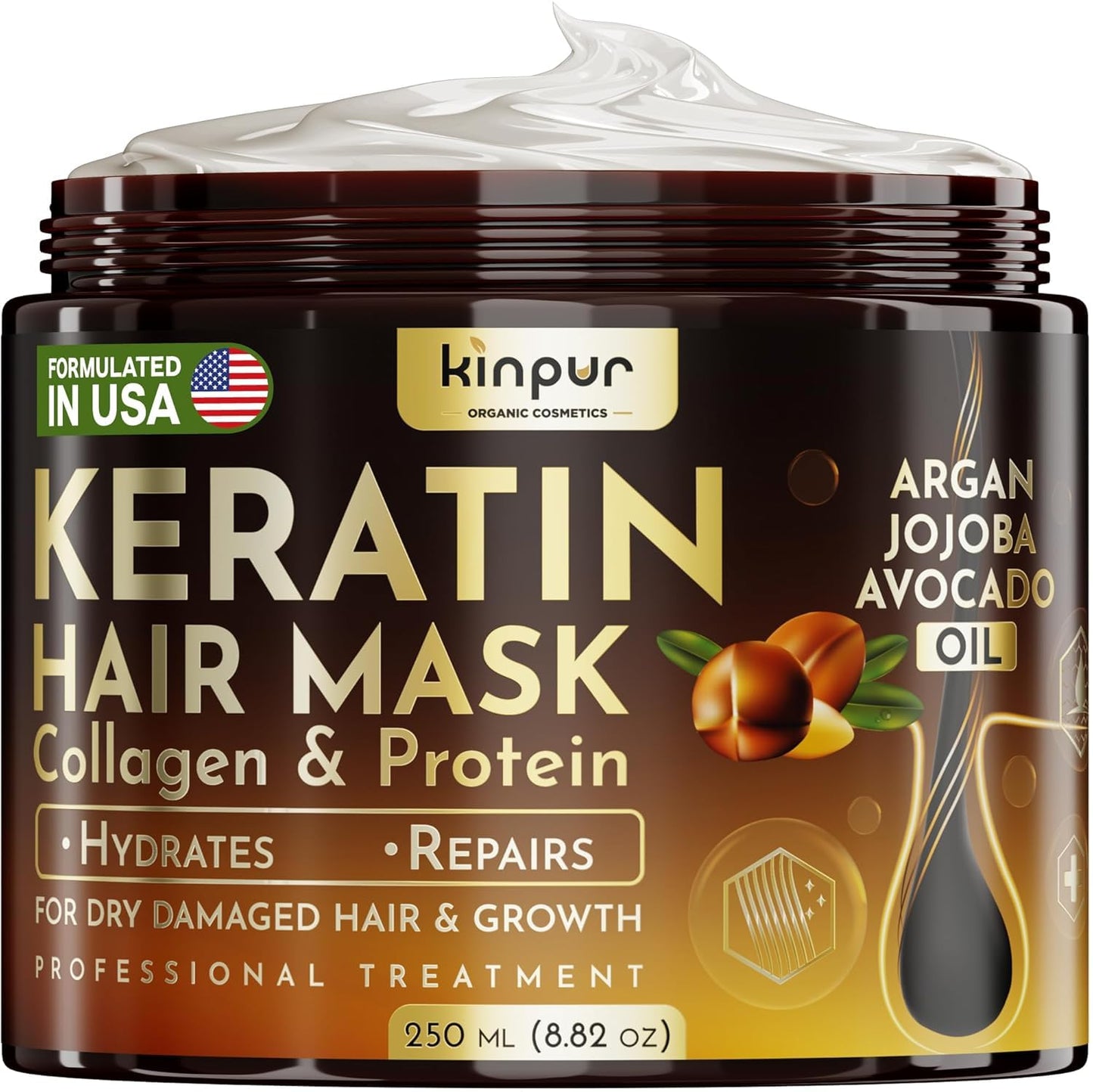 Keratin Hair Mask for Dry, Damaged & Long Hair – Deep Conditioning Protein Masque with Coconut, Jojoba & Avocado Oil – Hydrates, Repairs & Strengthens