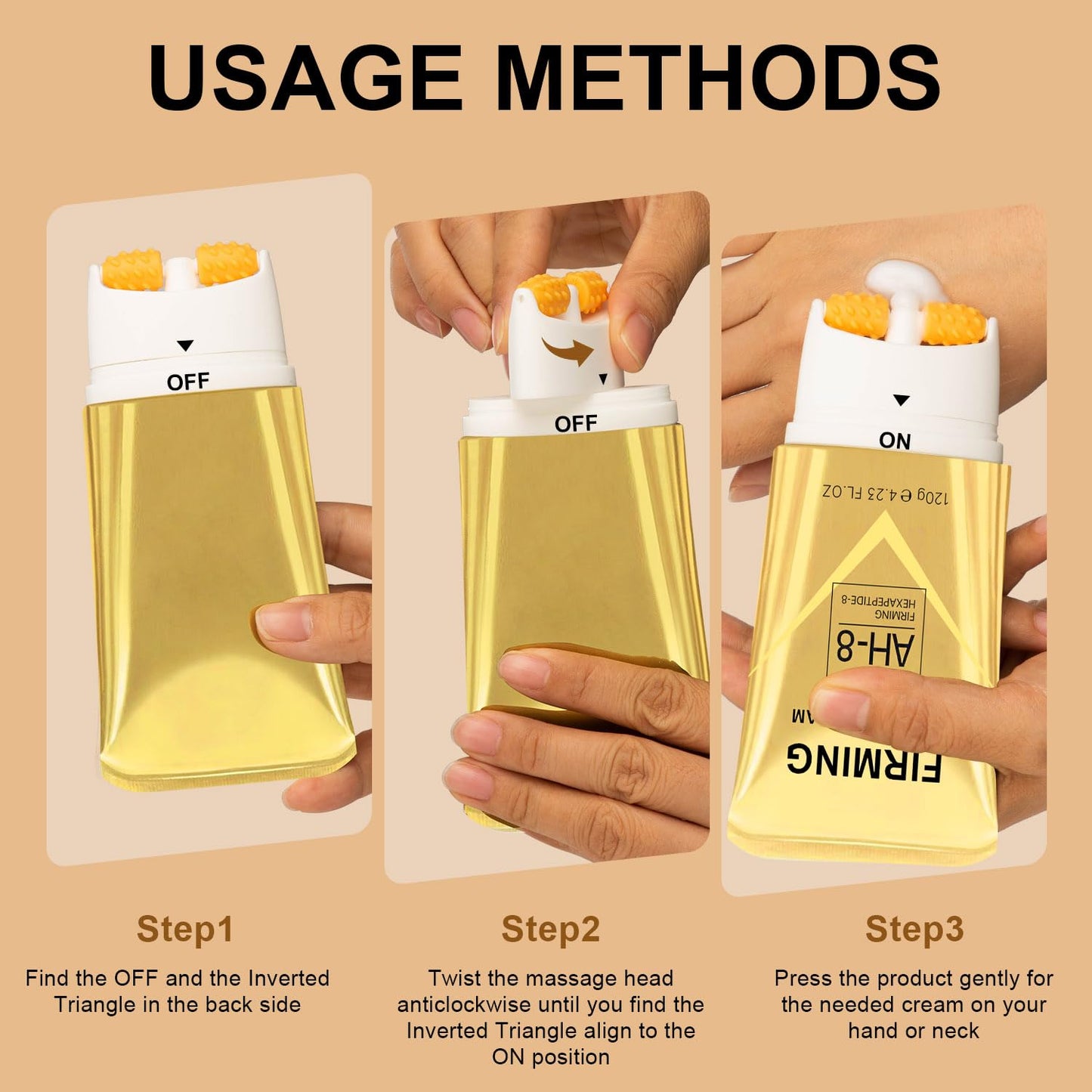 AH-8 Neck Firming Cream with Roller – Deep Moisturizing, Lifts & Firms Crepey Skin for Men & Women, 4.21 FL OZ, Gold