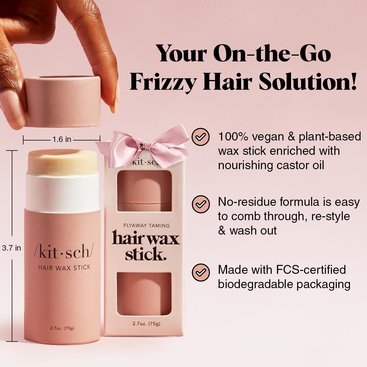 Kitsch Hair Wax Stick for Women & Men – Anti-Frizz, Flyaway Tamer, Slick Back & Smooth Hair, No Residue, All-Day Hold