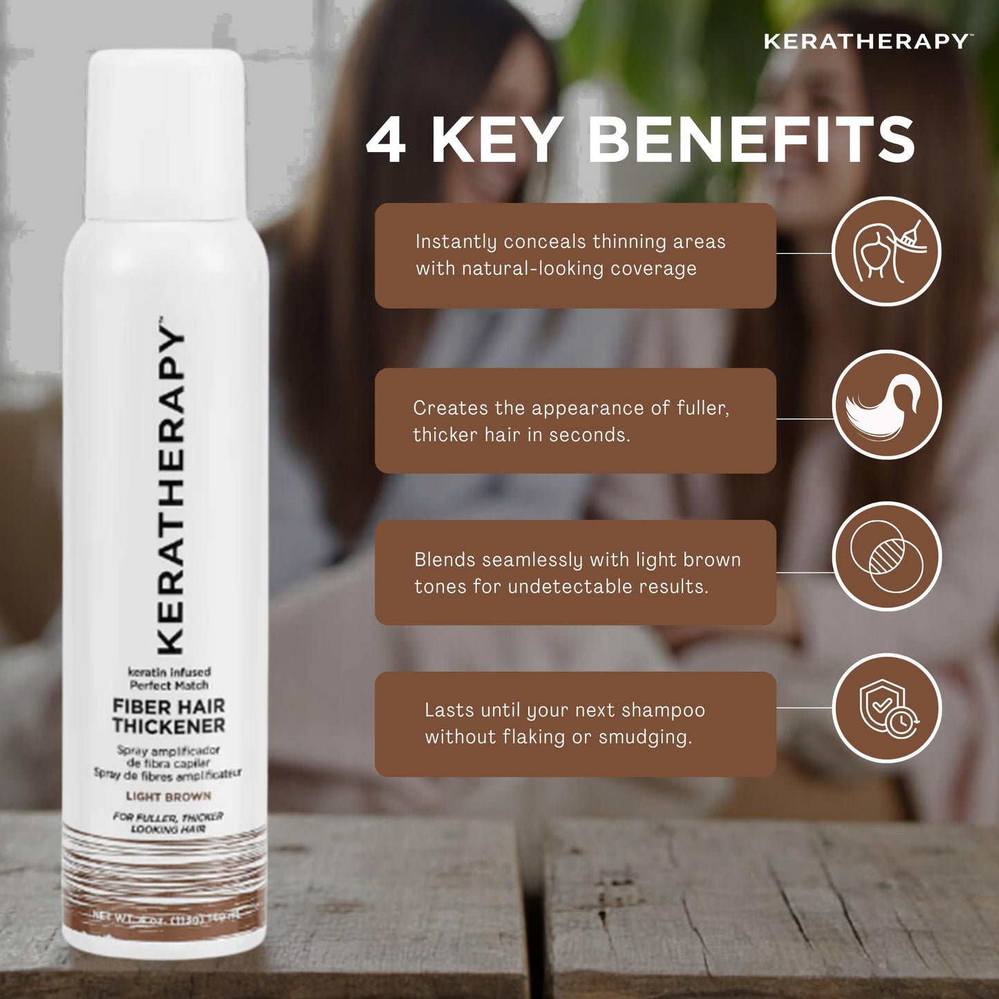 Keratherapy Keratin Infused Perfect Match Fiber Hair Thickener Spray, Light Brown, 4 fl oz – Volumizing, Concealing & Thickening Spray for Thinning Hair