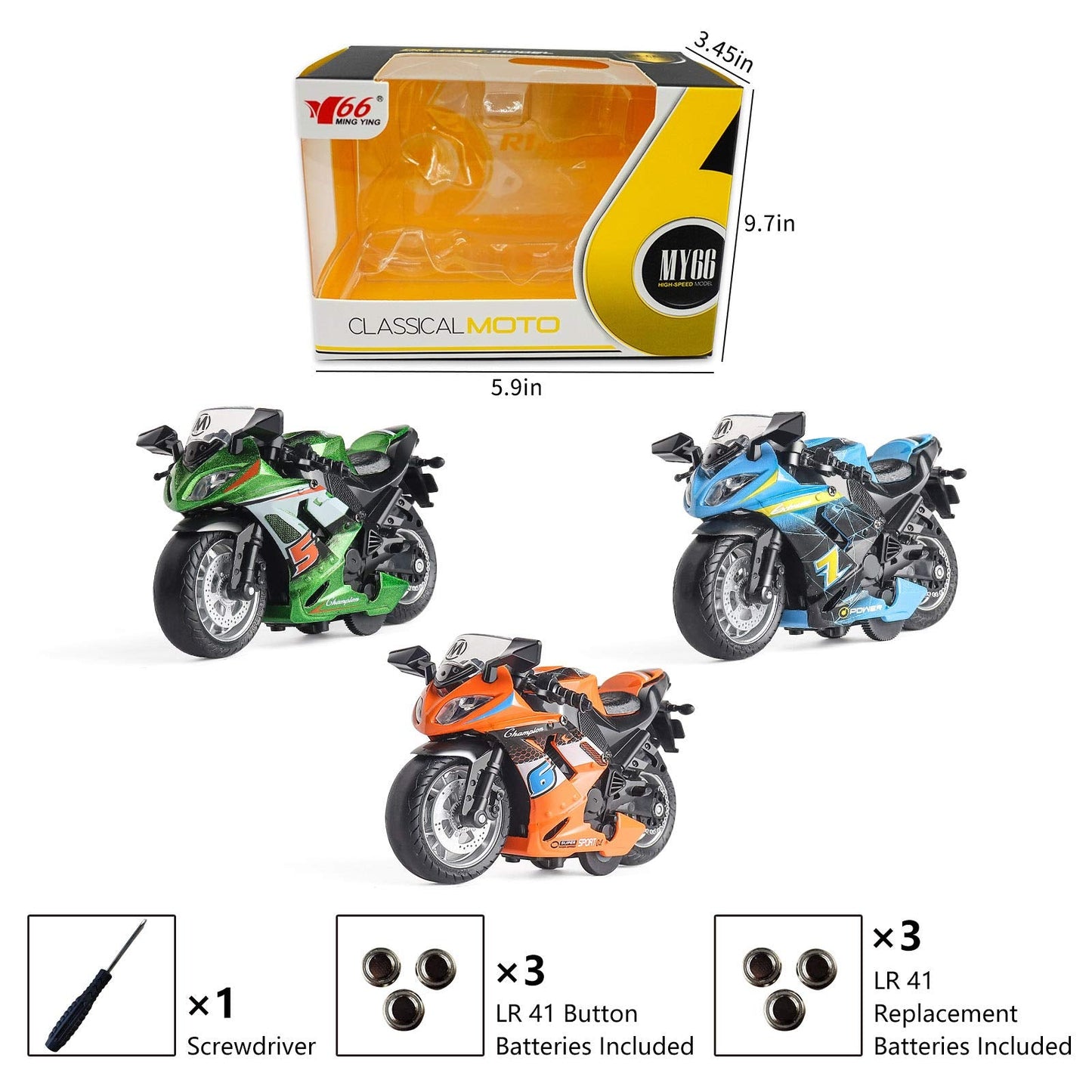 MING YING 66 Toy Motorcycle - Pull Back Toy Car with Sound and Light Toy,Toy Motorcycles for Boys,Toys for 3-9 Year Old Boys (Green)