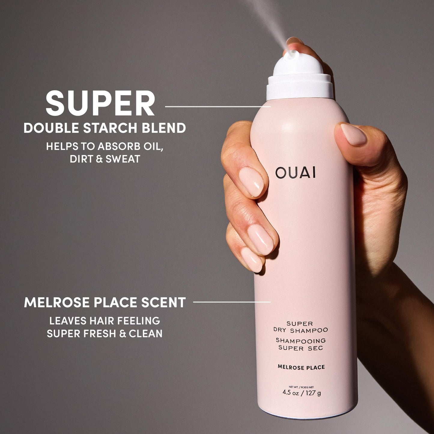 OUAI Super Dry Shampoo Travel Size 2 oz – Volumizing Formula Absorbs Oil, Dirt & Sweat – Zero Residue, Long-Lasting Melrose Place Scent