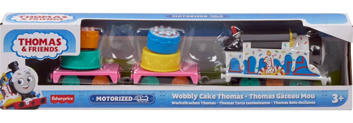 Thomas & Friends Motorized Toy Train, Wobbly Cake Thomas Engine with Cargo Cars & Pieces for Pretend Play Preschool Kids Ages 3+ Years