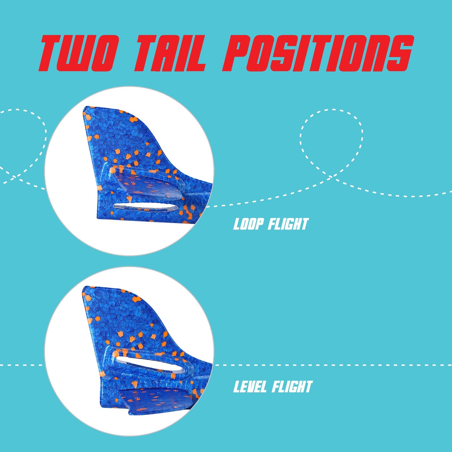 GSM Brands Foam Airplane Toys 2 Pack, 17.71 Inch Throwing Glider with Flight Upgrade 2 Tail Position Option (1 Red, 1 Blue)