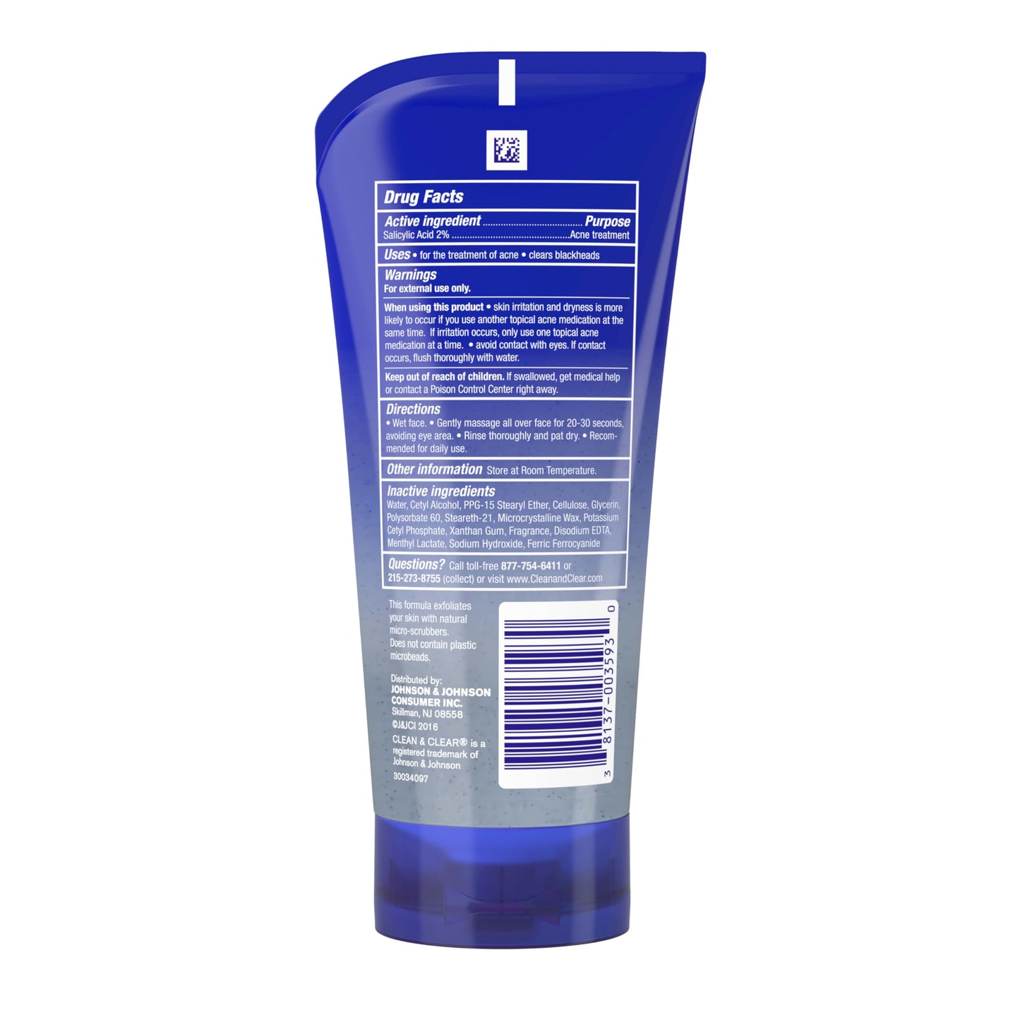 Clean & Clear Blackhead Eraser Oil-Free Facial Scrub with 2% Salicylic Acid for Acne-Prone Skin, Exfoliating Daily Face Wash, 5 oz, 2 Pack