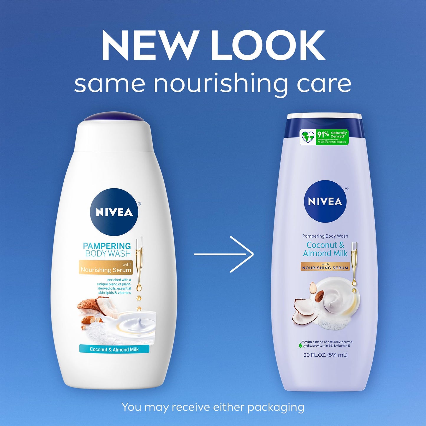 NIVEA Coconut & Almond Milk Body Wash with Nourishing Serum – Moisturizing Body Wash for Women, Enriched with Provitamin B5 & Vitamin E, 20 Fl Oz