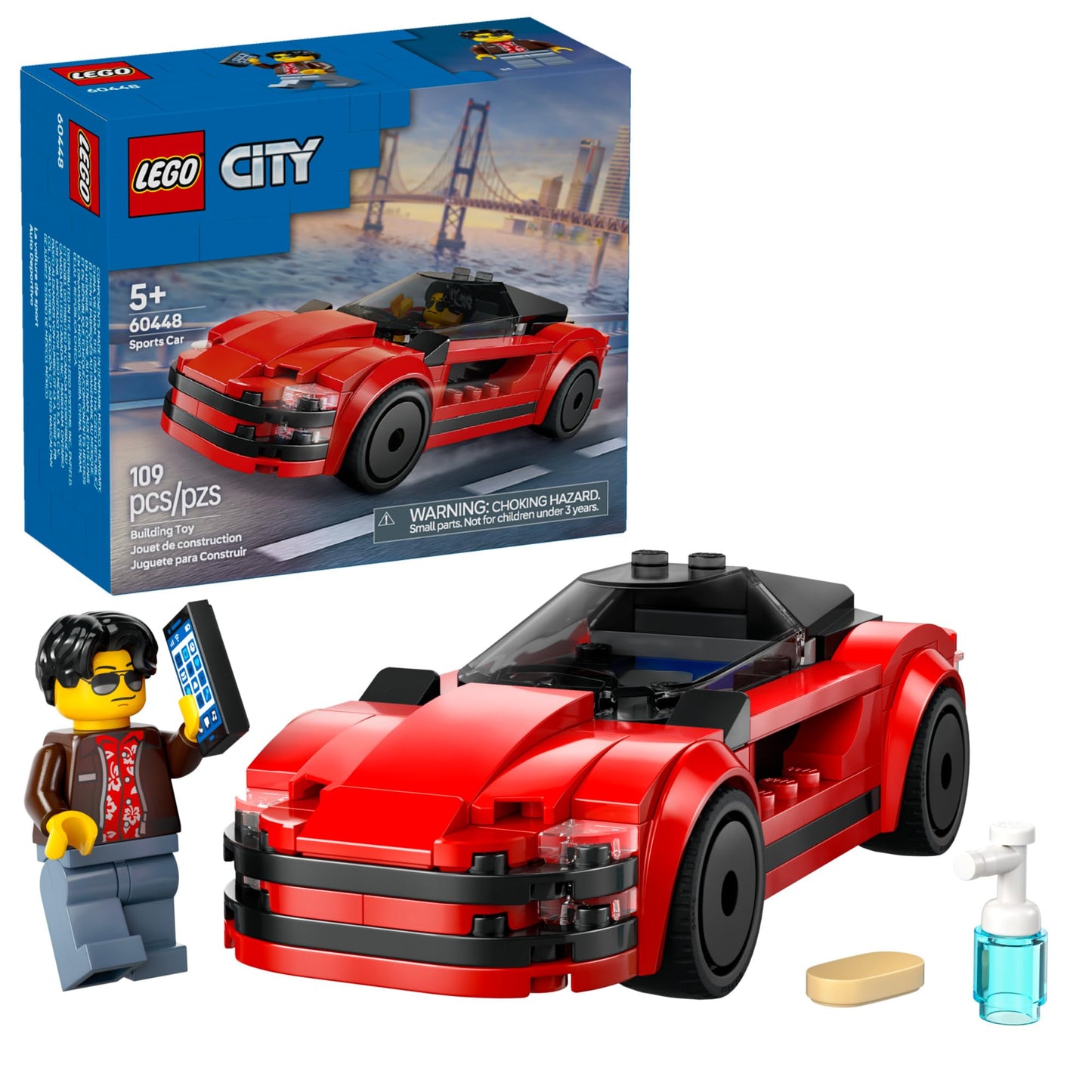 LEGO City Red Sports Car 60448 – Building Toy for Kids 5+, Includes Driver Minifigure & Accessories, Birthday & Holiday Gift