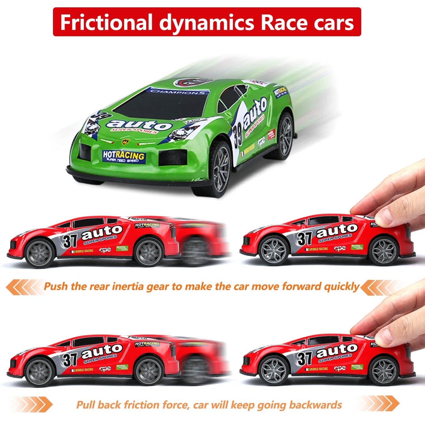 ZOHANINDL 7" Friction Power Cars 3-Pack – Push & Go Pull Back Race Trucks, Wind-Up Toys for Toddlers 3-7 Years, Boys & Girls Birthday Gift