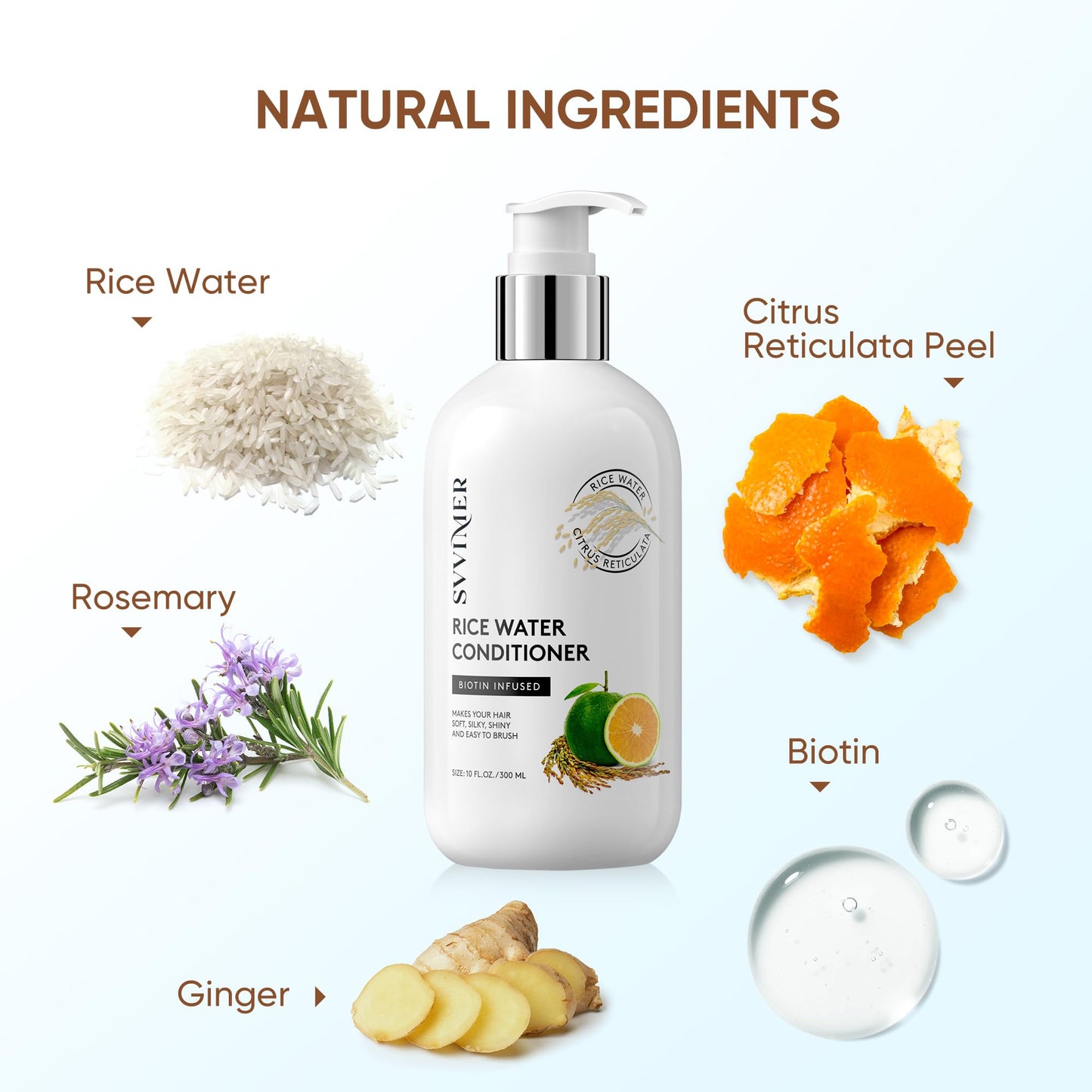 Svvimer Rice Water Hair Growth Conditioner with Biotin – Thickening & Strengthening for Thinning Hair, Sulfate Free, for Men & Women, 10 Fl Oz