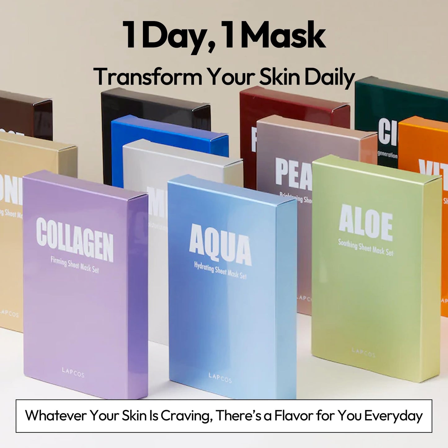 LAPCOS Collagen Sheet Mask 5-Pack – Firming Daily Face Mask with Collagen Peptides, Anti-Aging, Wrinkle Reduction, Hydrating, Korean Beauty