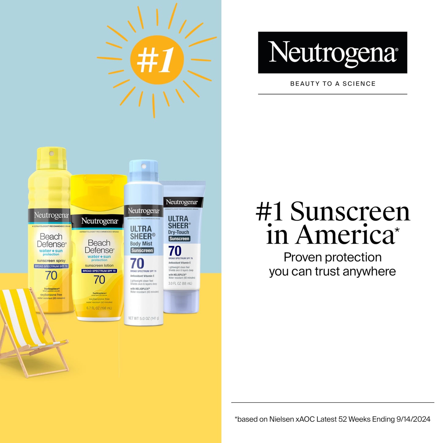 Neutrogena Beach Defense SPF 70 Sunscreen Spray - Broad Spectrum Sun Protection for Face & Body, Water-Resistant, Fast-Absorbing, 6.5 fl oz