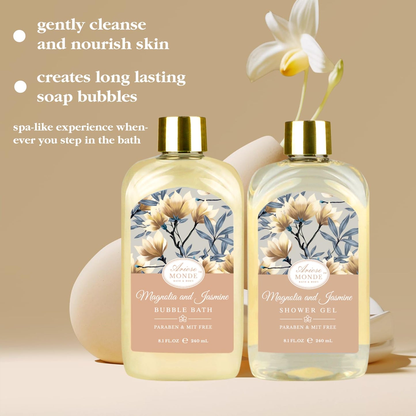 Home Spa Gift Basket for Women – Bath Set with Lotion, Shower Gel, Bubble Bath, Scrub, Bath Salt & Bombs, Magnolia & Jasmine Scent