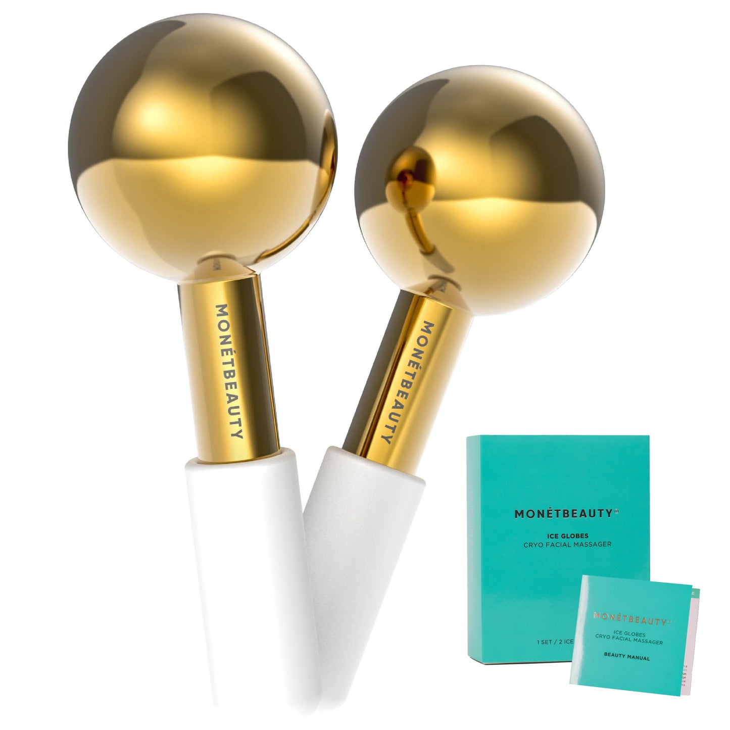 MonétBeauty Gold Stainless Steel Ice Globes – Face & Cryo Massager for Puffiness, Pore Tightening, Sinus Relief & Daily Facial Care