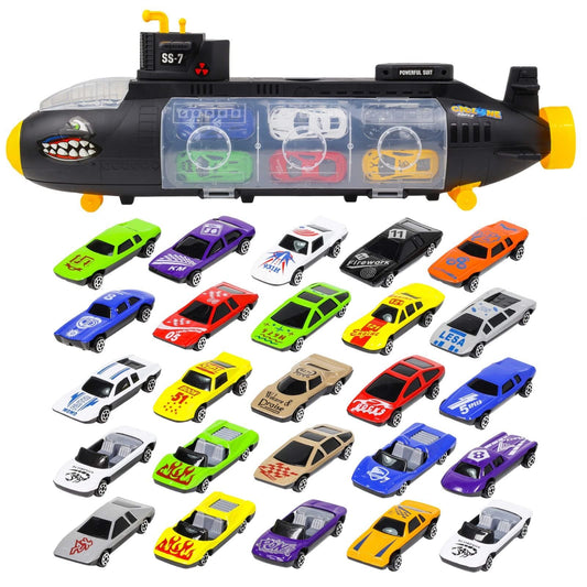 Kidplokio 32pc Submarine Shark Diecast Toy Car Carrier Boys Play Set, Ages 3 and Up