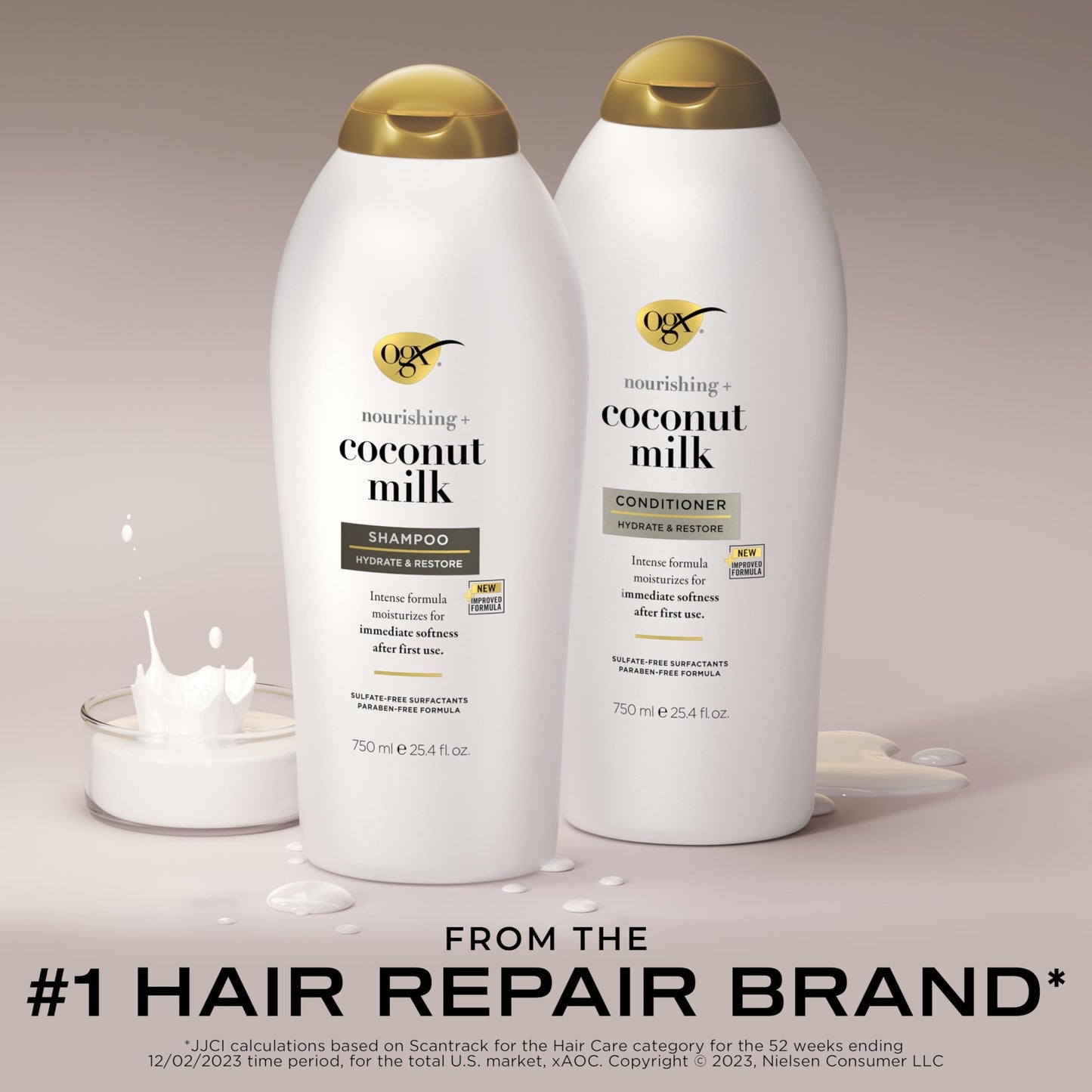 OGX Nourishing + Coconut Milk Shampoo & Conditioner Set, Sulfate-Free, Moisturizing & Strengthening Hair Care Duo, 25.4 fl oz Each, 2 Pack