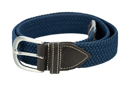 Equinavia Elsa Equestrian Woven Stretch Belt | Fancy Stitched, Bridle-inspired Tip - Navy - M/L