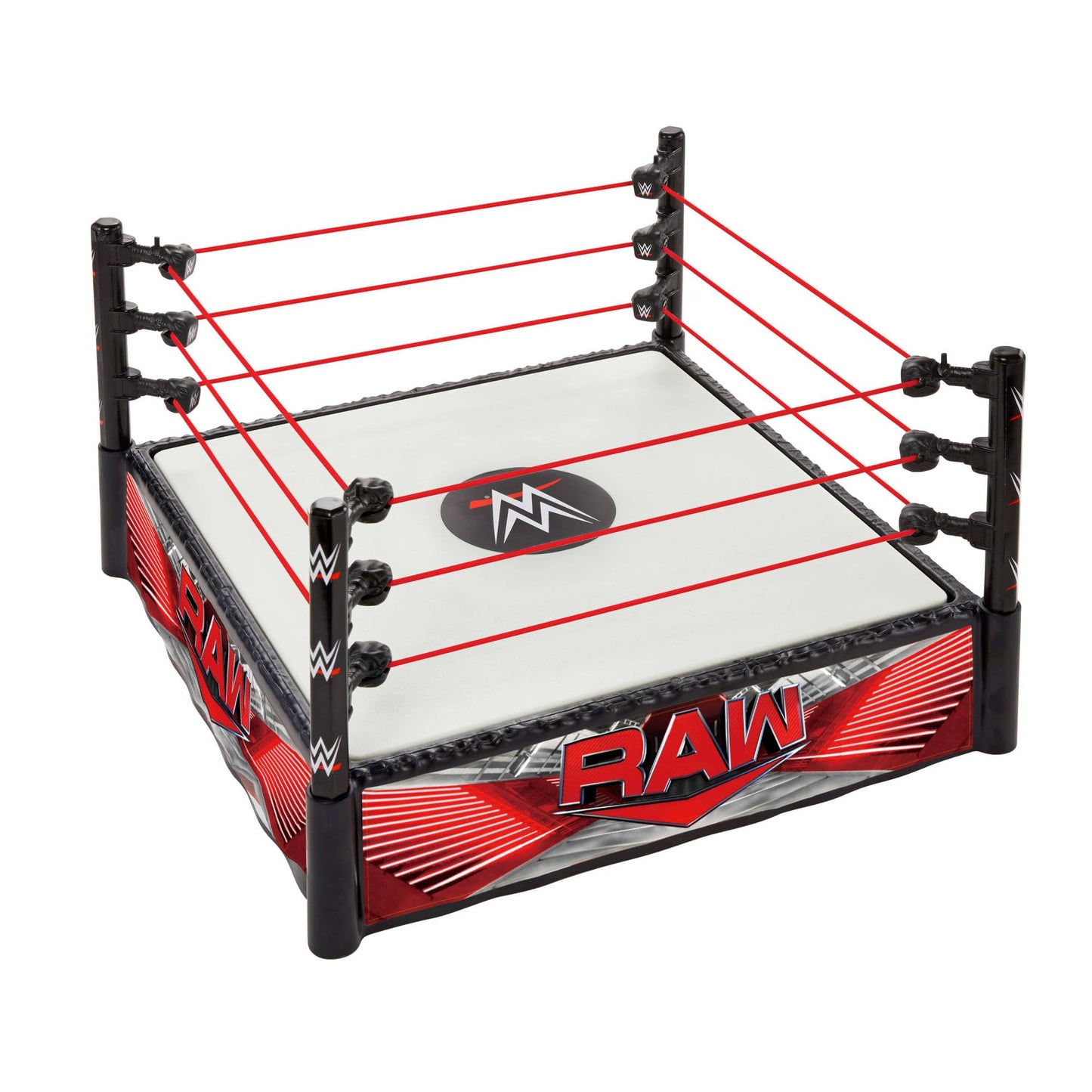 Mattel WWE Superstar Ring with Labels - Main Event & RAW, Spring-Loaded Ring Mat & Pro Tension Elastic Rope