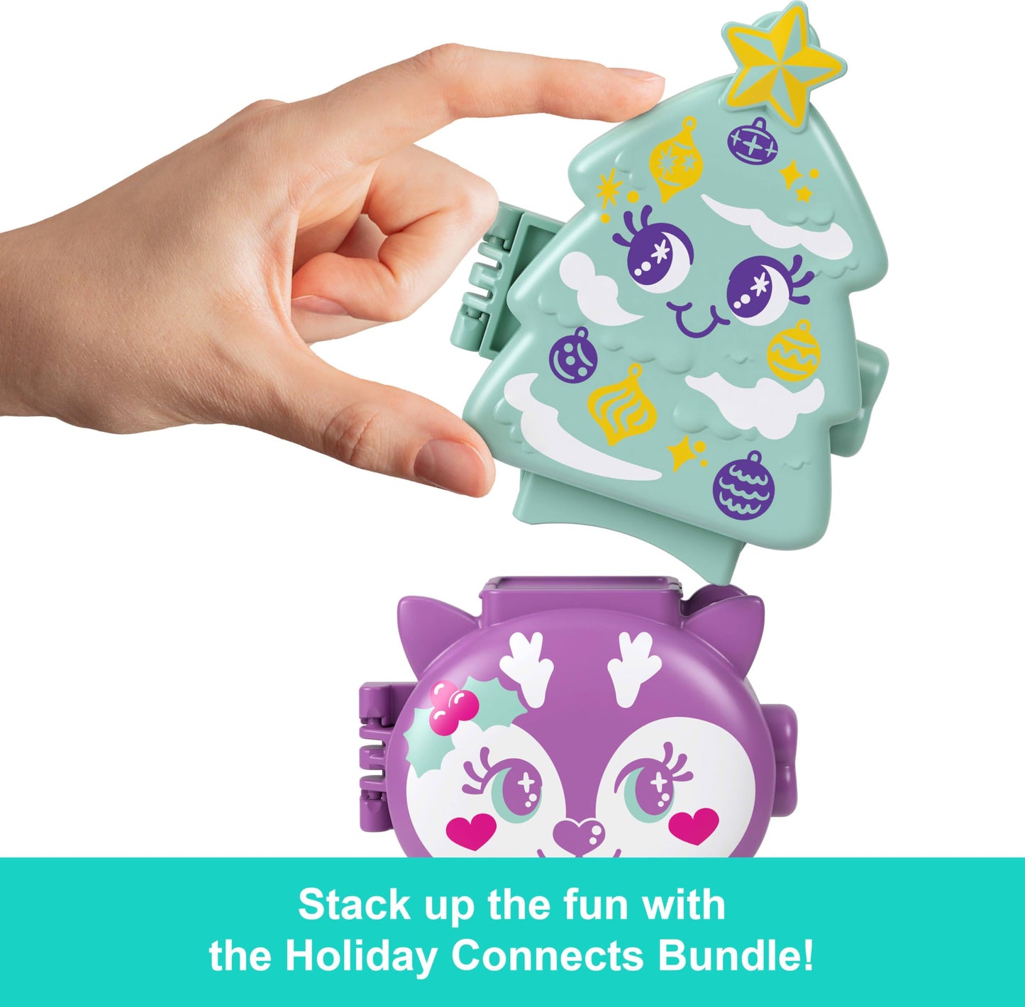 Polly Pocket Mini Toys, Holiday Stackable Compact Playset Bundle with Micro Doll, Accessories, Pet Animal, Travel Toy with Clip