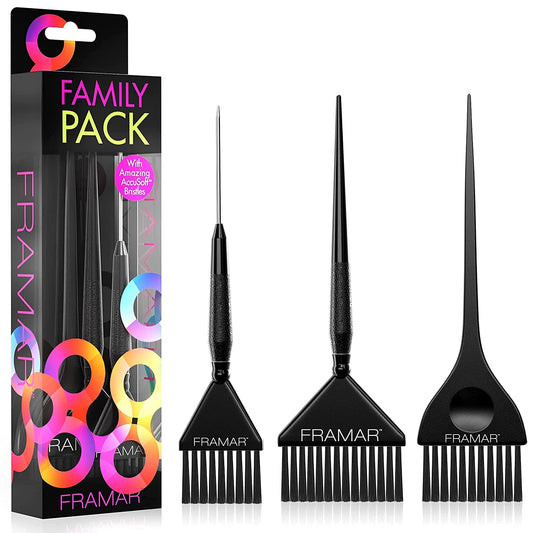 Framar Family Hair Color Brush Set – 3 Pack Black Tint Brushes for Hair Dye Application, Precision Tapered Edges, Professional Stylist Kit