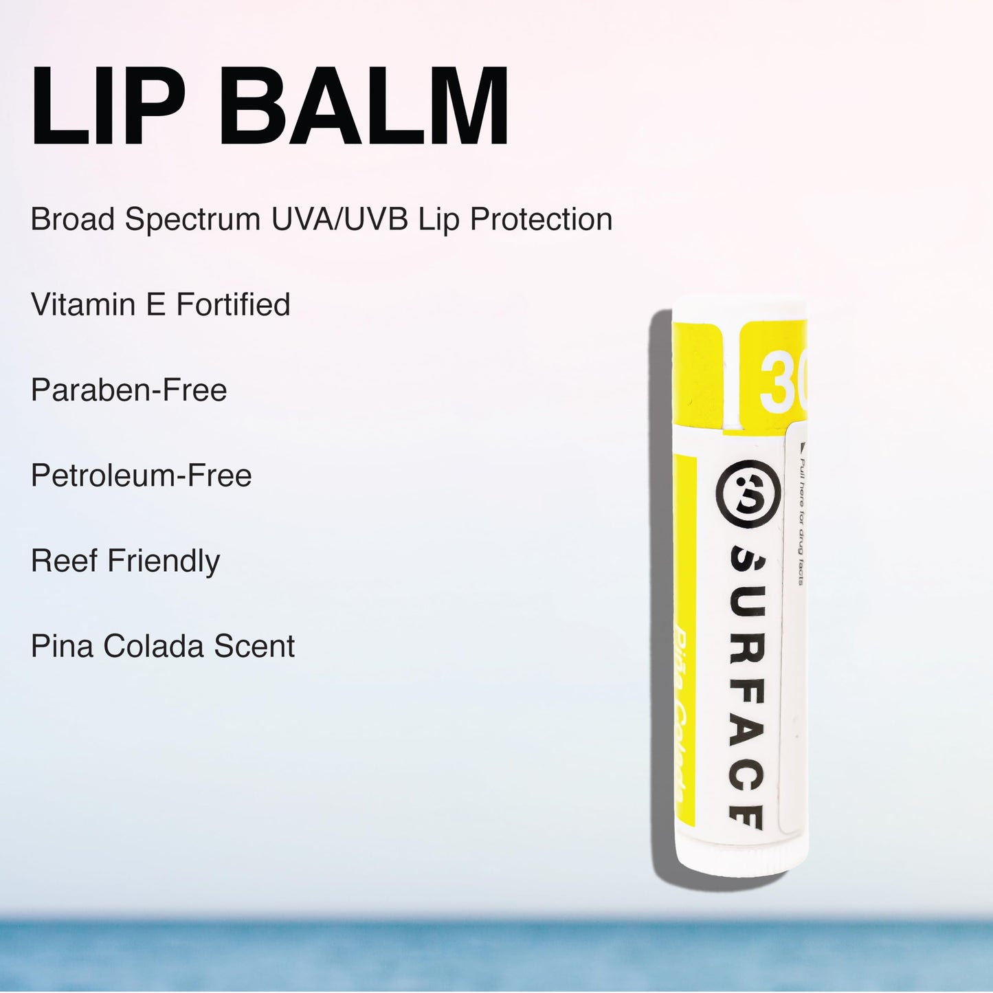 Surface SPF 30 Sunscreen Lip Balm – Broad Spectrum Lip Protection for Dry, Cracked Lips – Moisturizing, Water Resistant 80 Min, Pina Colada, 0.15 oz