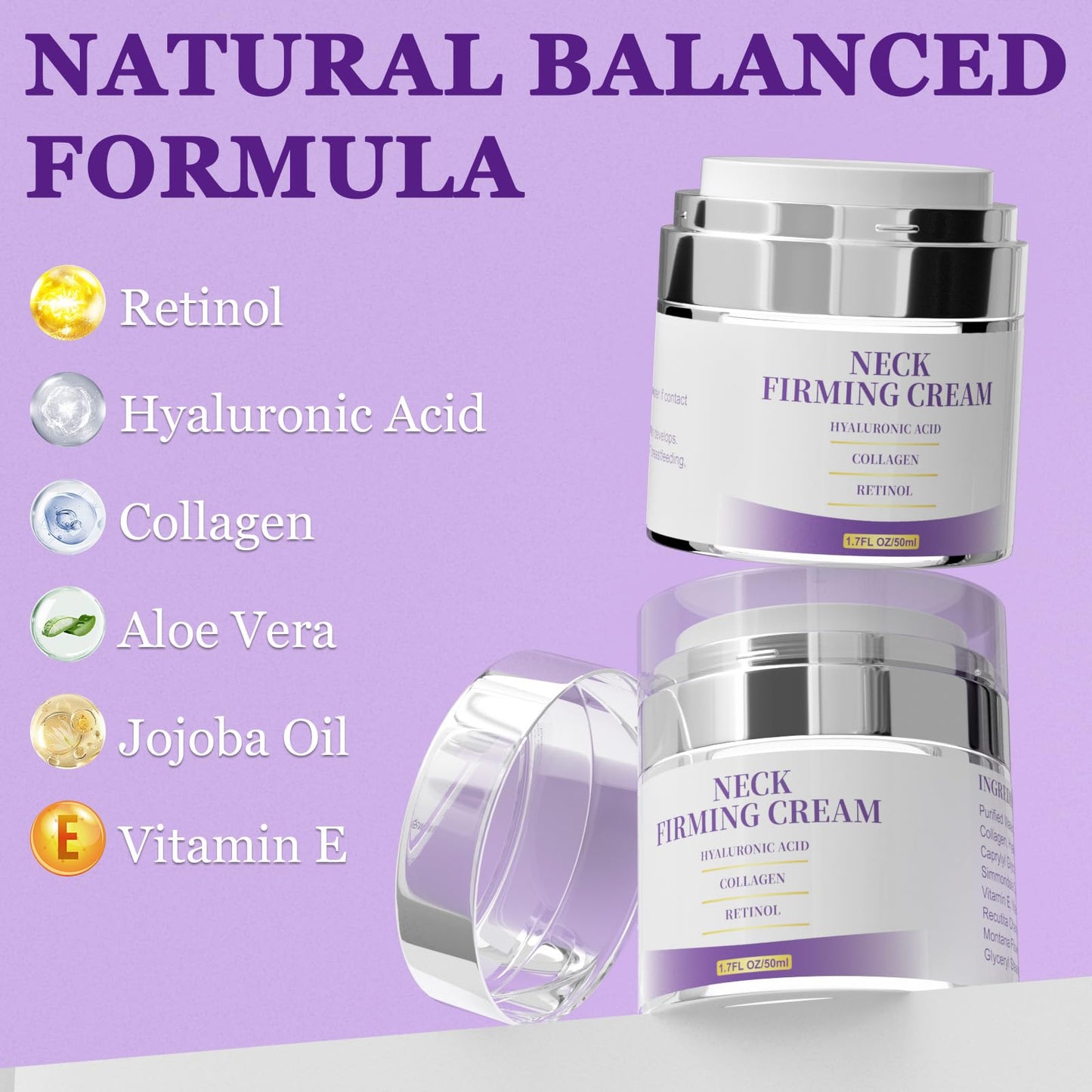 Retinol Face & Neck Cream – Anti-Aging Moisturizer with Collagen & Hyaluronic Acid, Firms & Tightens Skin, Day & Night, 1.7 oz