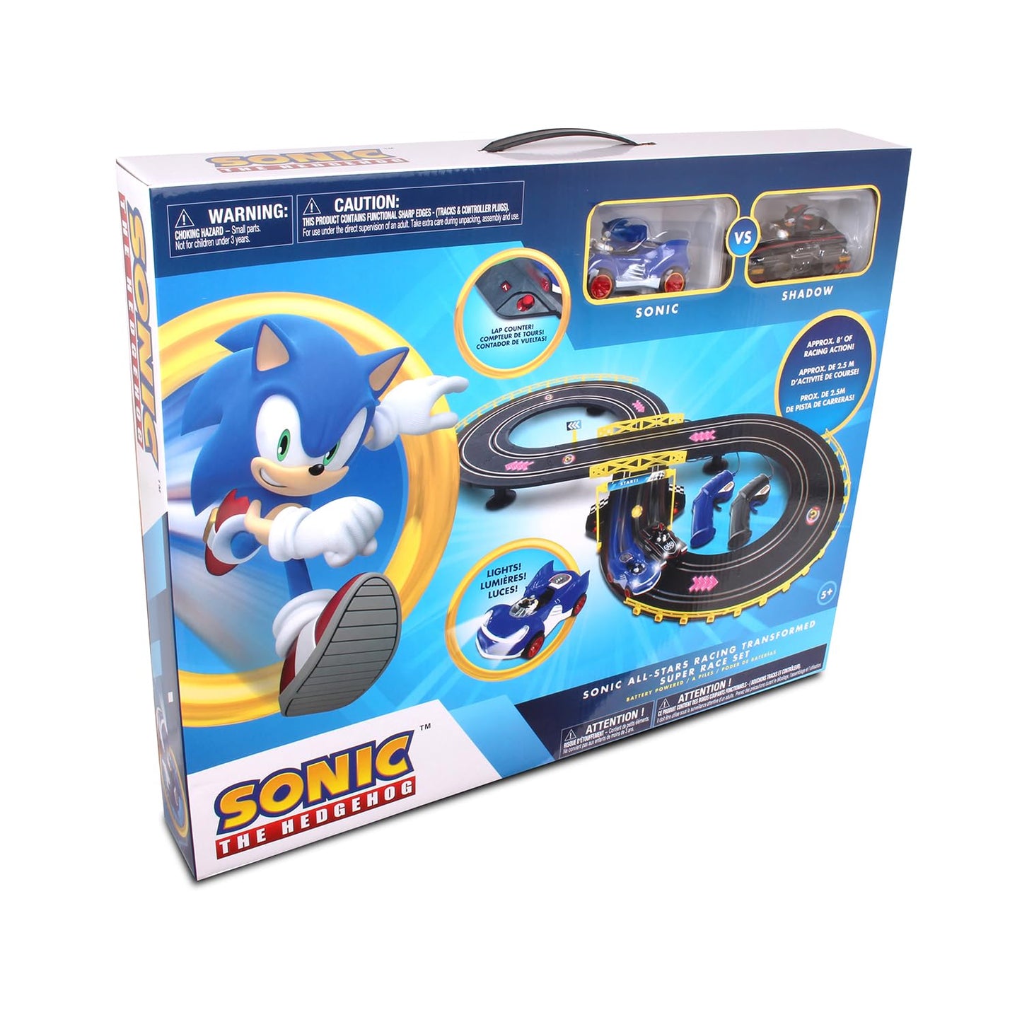 NKOK Sonic & Shadow RC Slot Car Set Race Set Vehicle, Counts How Many Laps the Car has Made, Great Item for Kids, Working lights, Ages 5 and up