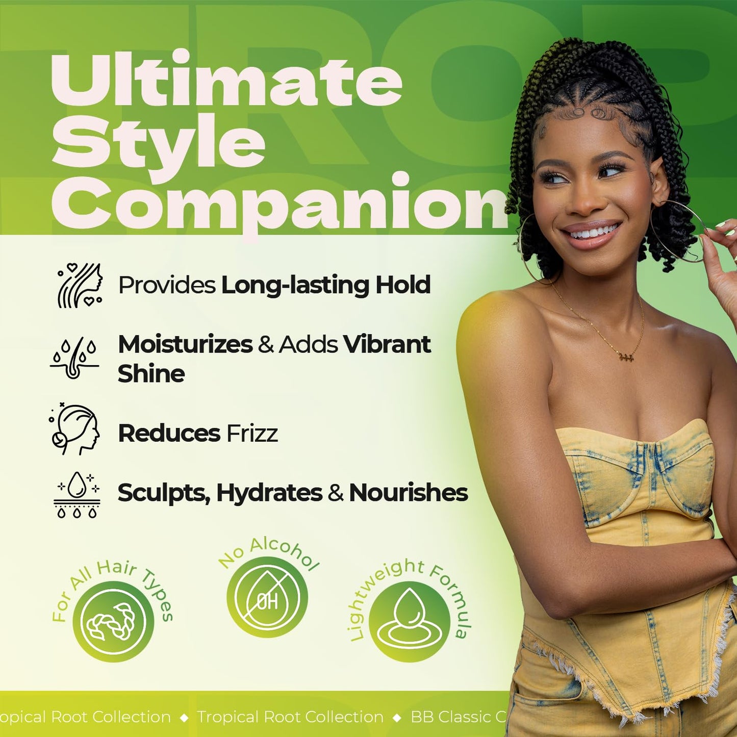 Bronner Bros Tropical Roots Sculpting Foam with Vitamin E & B5 – Hydrating Guava & Pomegranate Formula for Long-Lasting Hold & Definition, 8.5oz