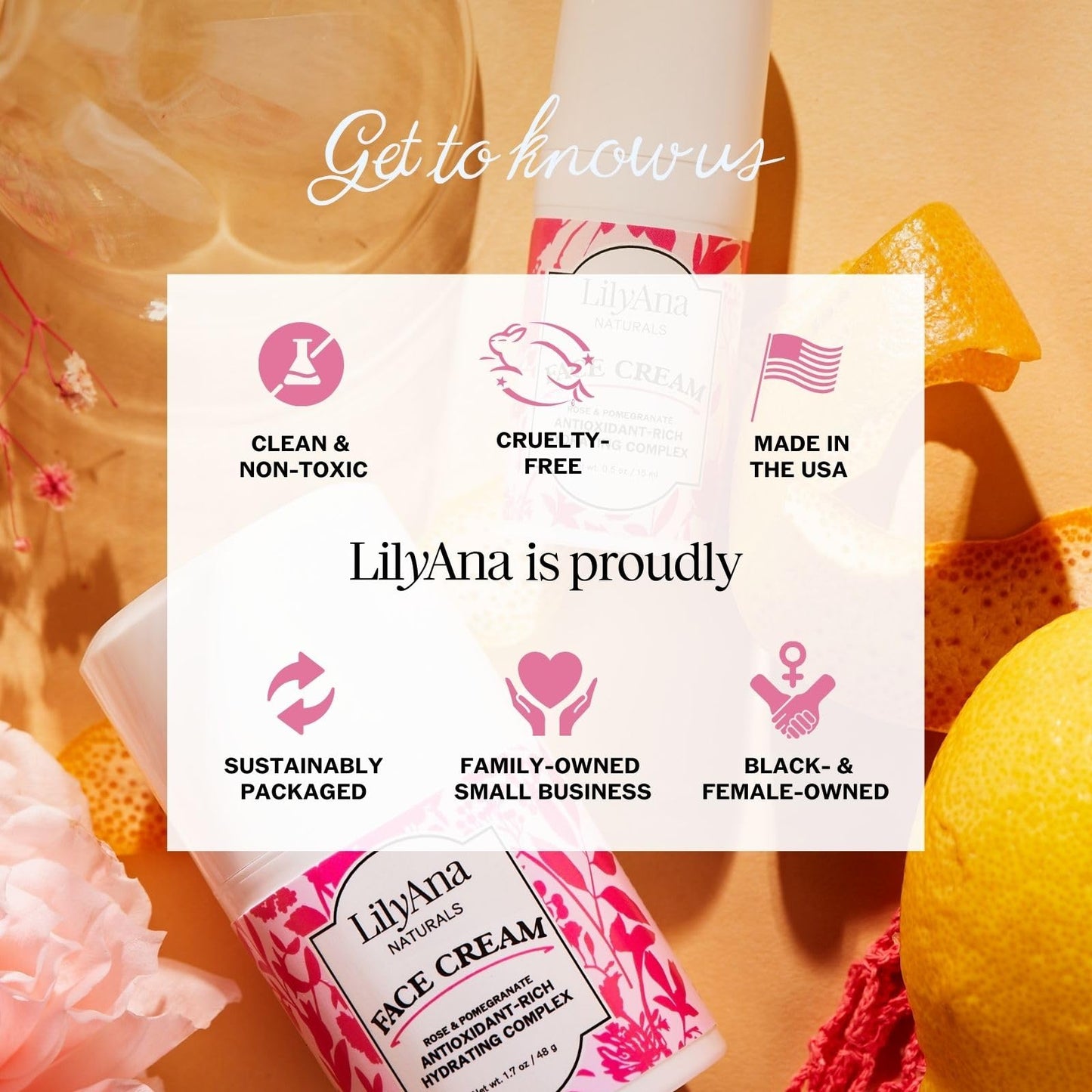 LilyAna Naturals Face & Neck Moisturizer Cream for Dry Skin & Dark Spot Brightening with Rose & Pomegranate Extracts, 1.7oz