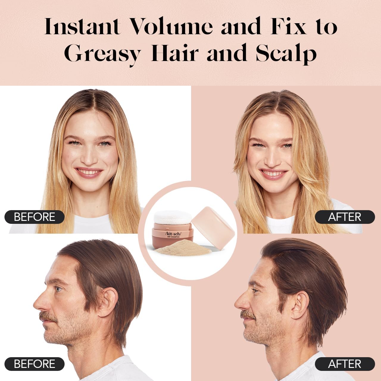 Kitsch Dry Shampoo Powder with Rice Protein – Unscented, Volumizing, No White Cast, Organic, Paraben & Benzene Free, Non-Aerosol for Oily & Light Hair, Travel Size 8g