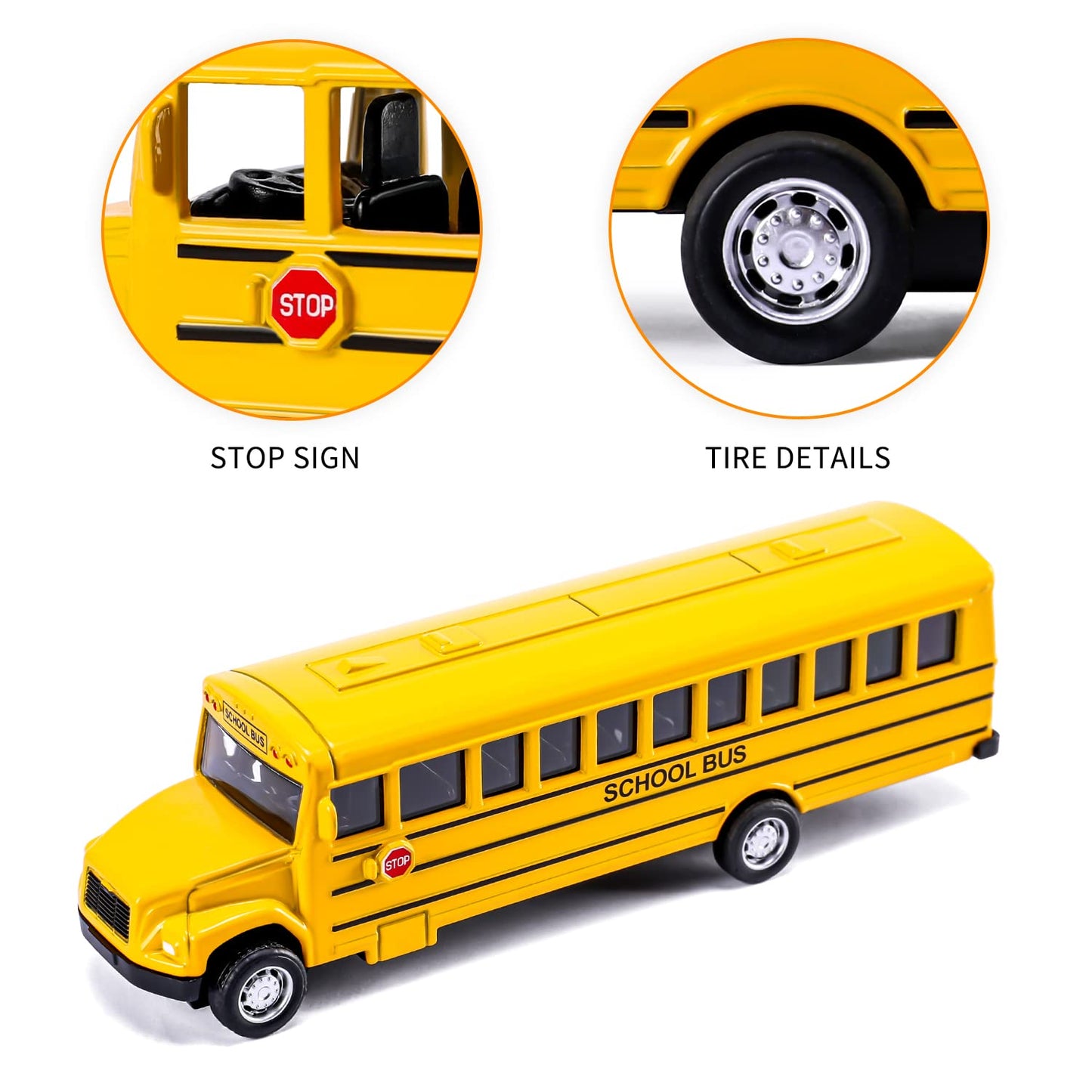 TYMXGHF 2 Pack 5.5'' Pull Back School Bus, Die-cast Metal Toy Vehicles with Bright Yellow for Kids Boys Girls