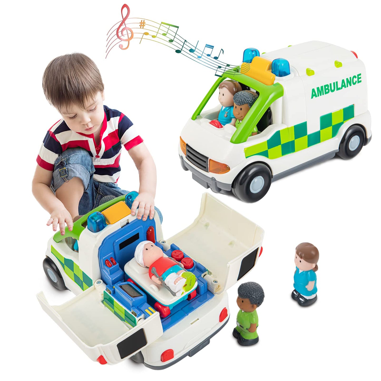 Auspint Friction-Powered Ambulance Toy with Lights & Sounds – Rescue Role Play Set for Toddlers, Boys 1-3, Birthday & Party Gift