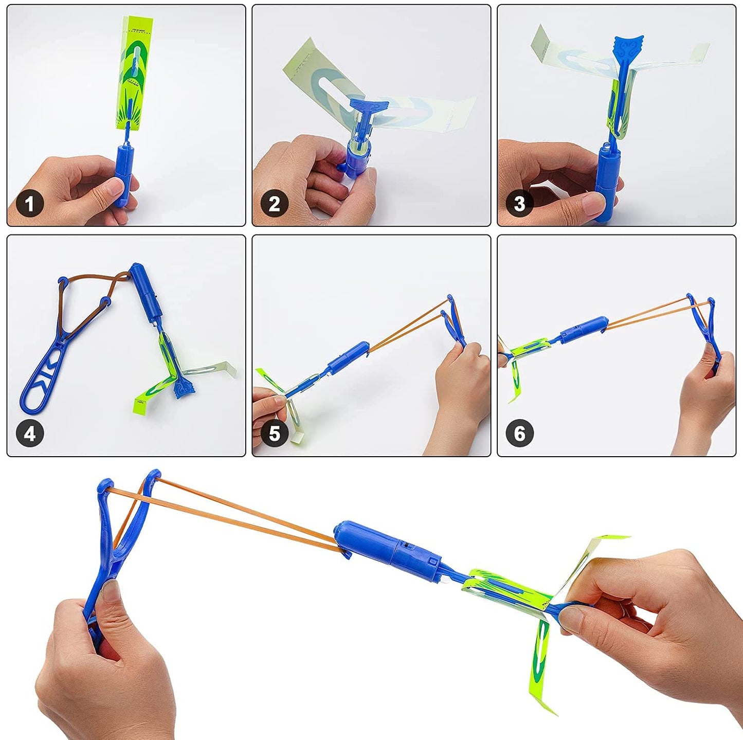 Rocket Copters Slingshot LED Light Up Helicopters, 6 Copters and 3 Launchers - As Seen on TV for Unisex Children