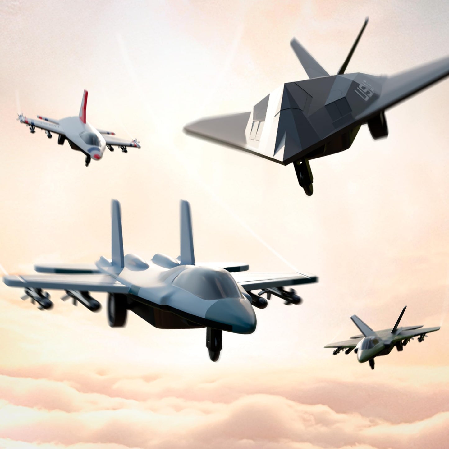 United Sates Air Force 4-Pack Toy Jet Squadron Die Cast Airplanes, Pull Back Military Fighter Jets, Diecast Air Plane Models