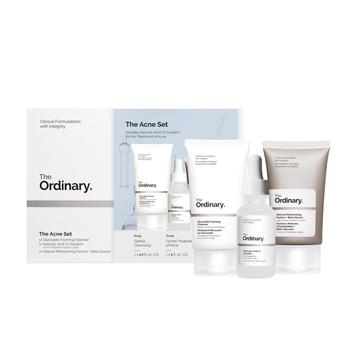 The Ordinary The Acne Set - 3-Step Routine with Glucoside Foaming Cleanser, Salicylic Acid 2% Solution & Natural Moisturizing Factors + Beta Glucan