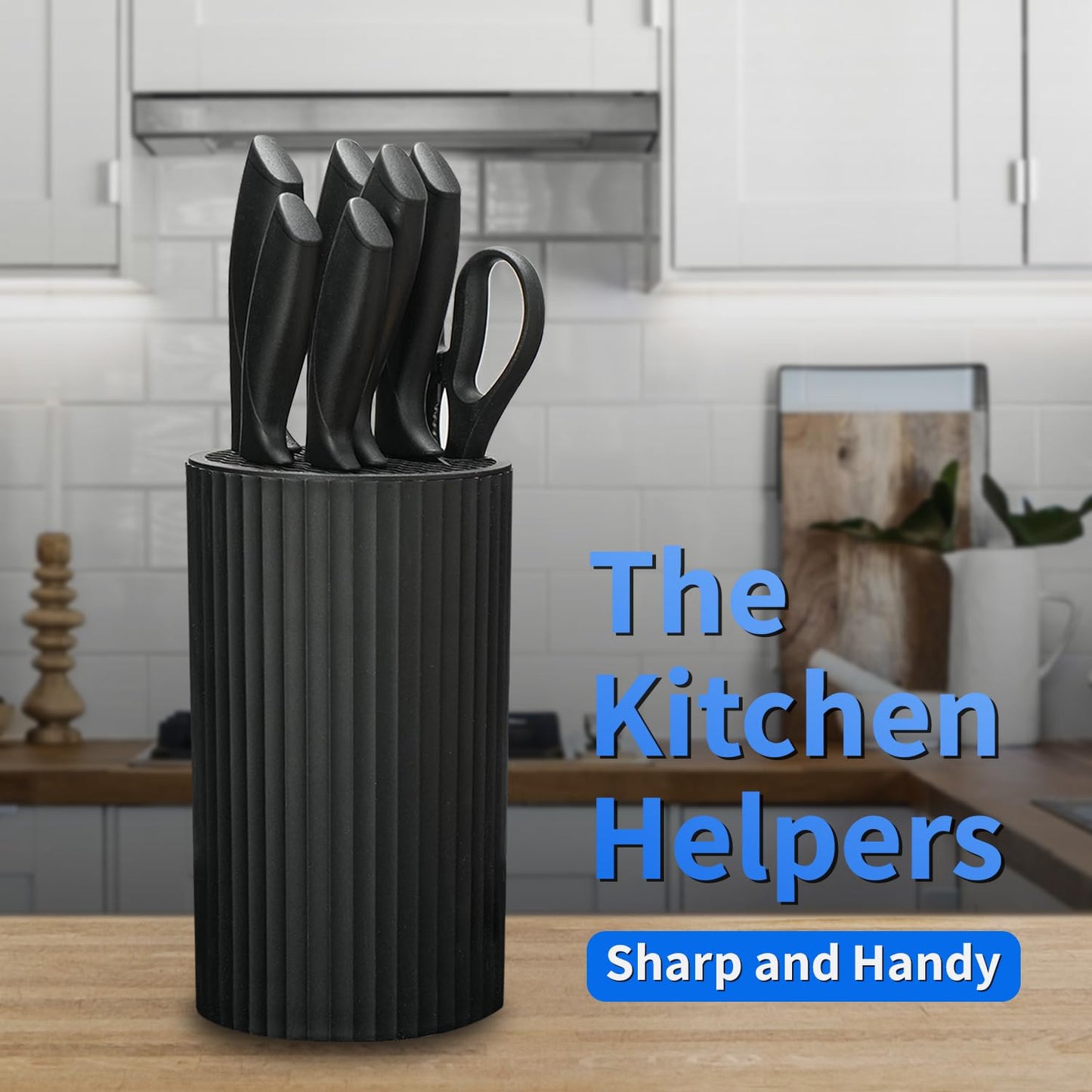 HUNTER.DUAL 8-Piece Chef Knife Set with Universal Block – Sharp, Anti-Rust, Ergonomic Design for Professional & Home Kitchens (Black)