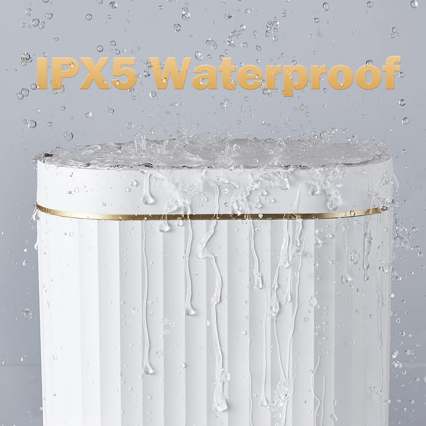 ELPHECO Automatic Motion Sensor Trash Can - 2 Gallon Slimline for Bathroom, Bedroom, Kitchen, Office - White with Gold Trim