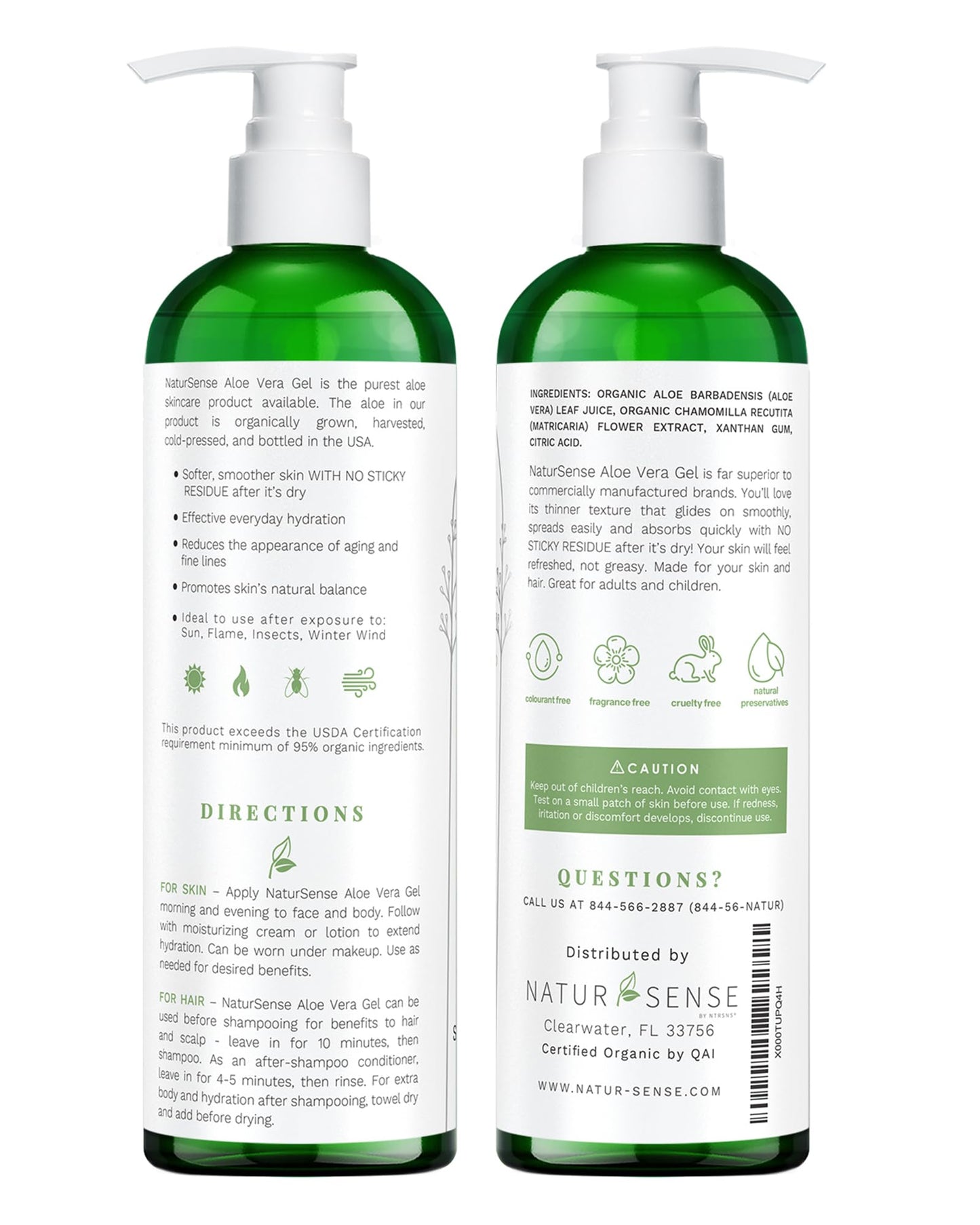 NaturSense USDA Organic Aloe Vera Gel – 100% Pure, Unscented, Deep Hydration for Face, Hair, Scalp & Dry or Sunburned Skin, 12 oz