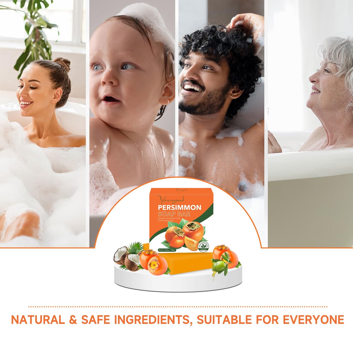 Yoniagood 3-Pack Persimmon Soap Bars – Natural Deodorant Body Soap for Odor Control, Removes Strong Smell, Organic for Men & Women