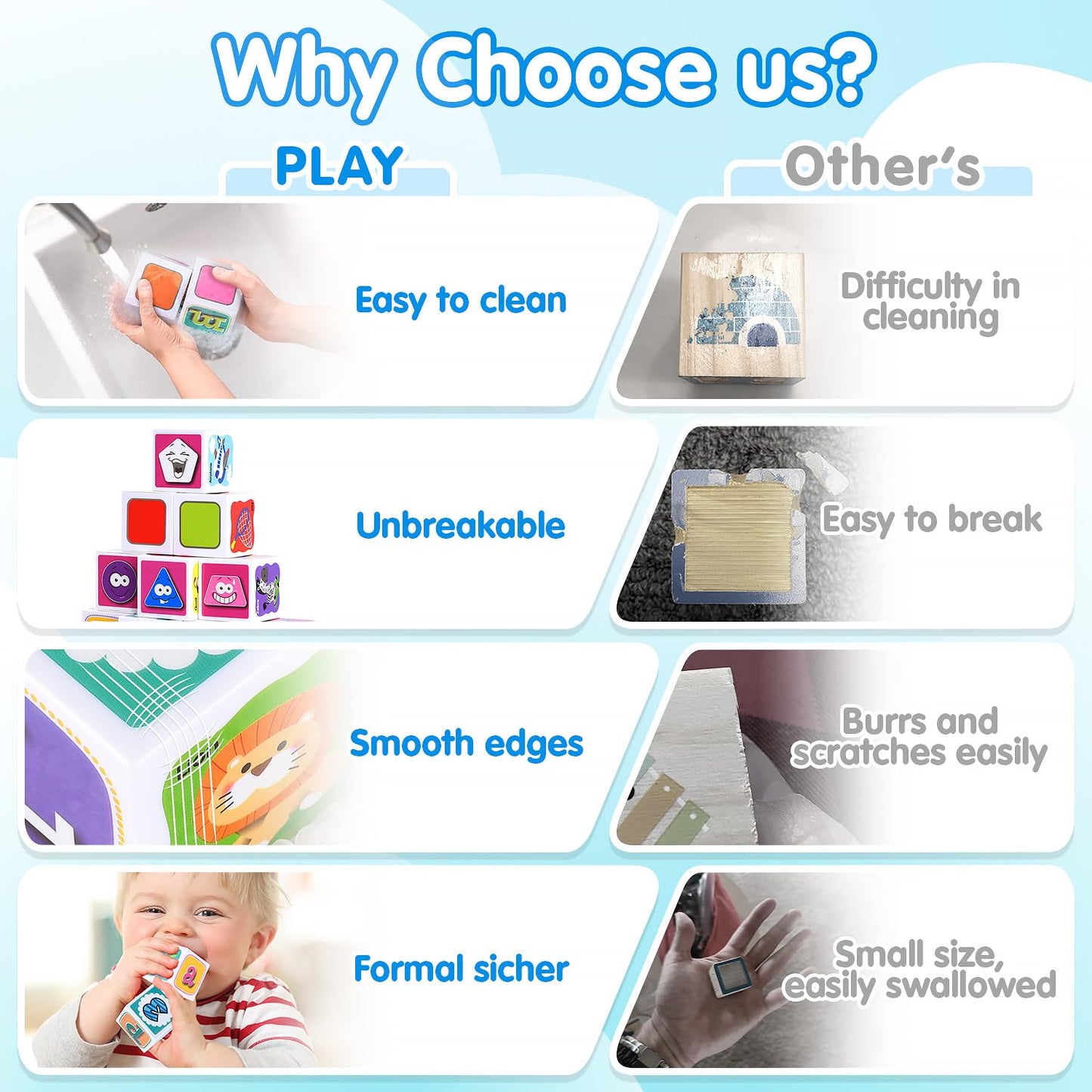 PLAY ABC Toddler Building Blocks, 28-Piece Alphabet & Number Stacking Set, Montessori Educational Sensory Toys for Ages 1-3