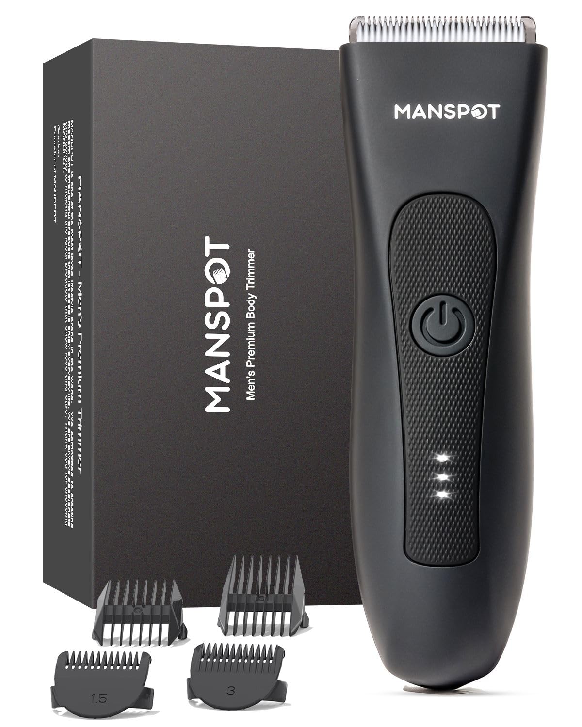 MANSPOT Groin & Body Hair Trimmer for Men | Waterproof Electric Ball & Pubic Shaver | 4 Guards, Replaceable Ceramic Blades, 90-Min Runtime