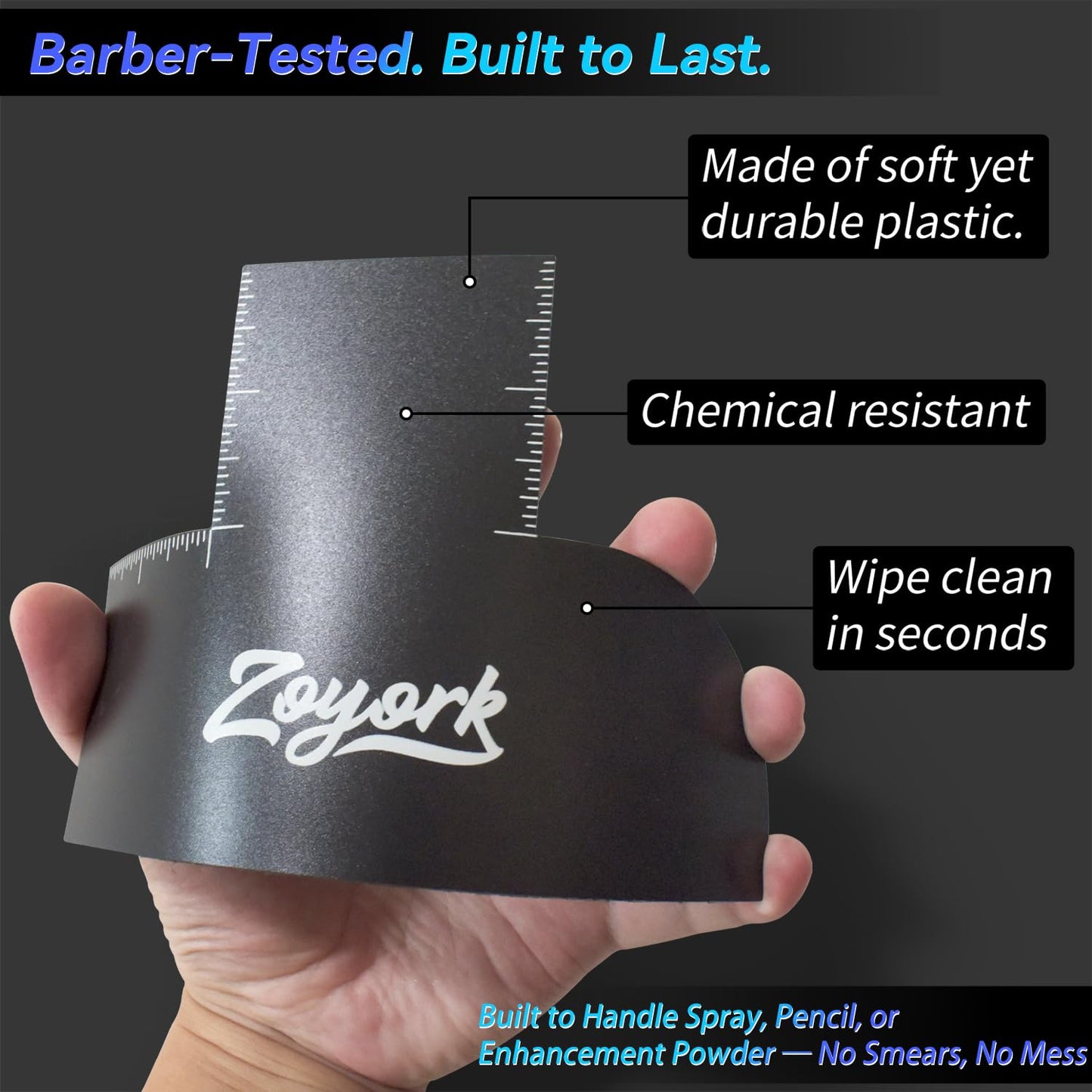 Zoyork Barber Enhancement Card – Hairline Stencil Template with Right Angle & Long Edges – Reusable Guide for Line-Ups, Fades & Edge-Ups (Black)