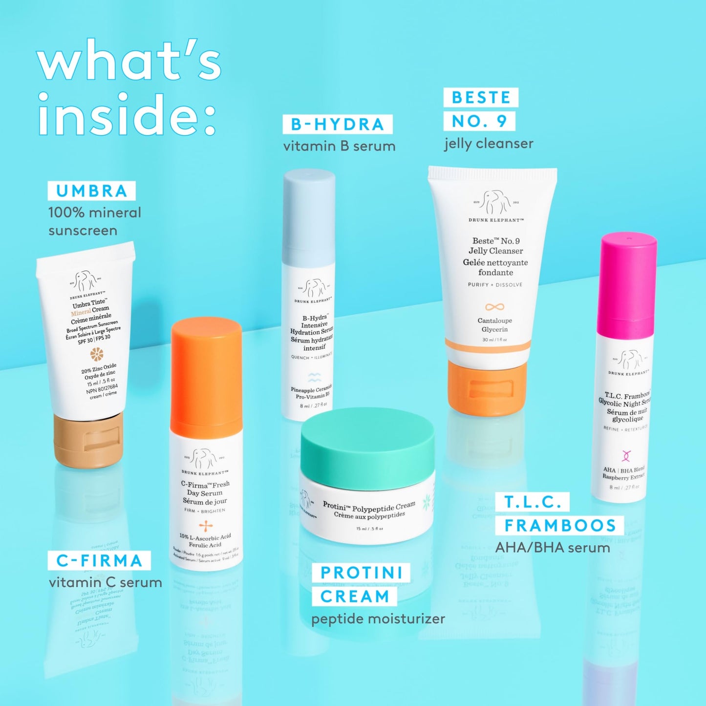 Drunk Elephant The Littles 7.0 Kit – 6 Travel-Size A.M. & P.M. Skincare Essentials, Clean, Cruelty-Free, Dermatologist-Tested