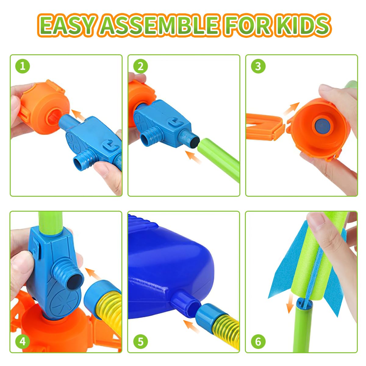 Banvih Kids Rocket Launcher Toy – 6 Foam Rockets, Launch Up to 120ft, Outdoor Game, Birthday Gift & Stocking Stuffer for Ages 3+