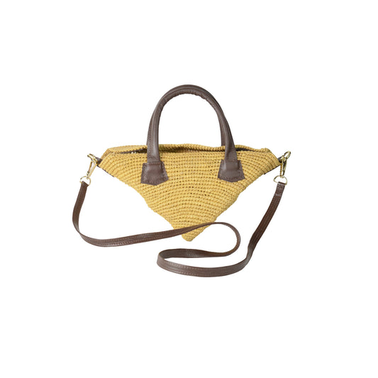 Sensi Studio, Triangle Straw Handbag, OS, Beige Straw / Chocolate Leather